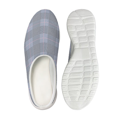 Navy Blue Prince of Wales Check Print Mesh Casual Shoes
