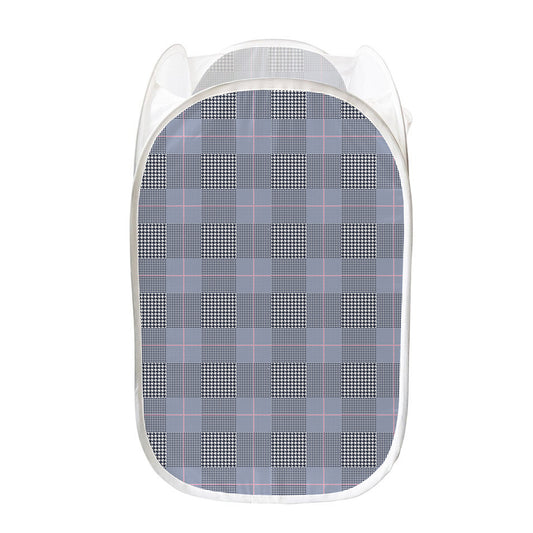Navy Blue Prince of Wales Check Print Mesh Laundry Hamper