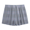 Navy Blue Prince of Wales Check Print Mesh Shorts