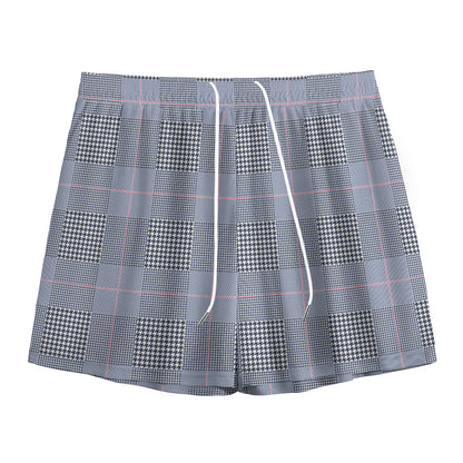 Navy Blue Prince of Wales Check Print Mesh Shorts
