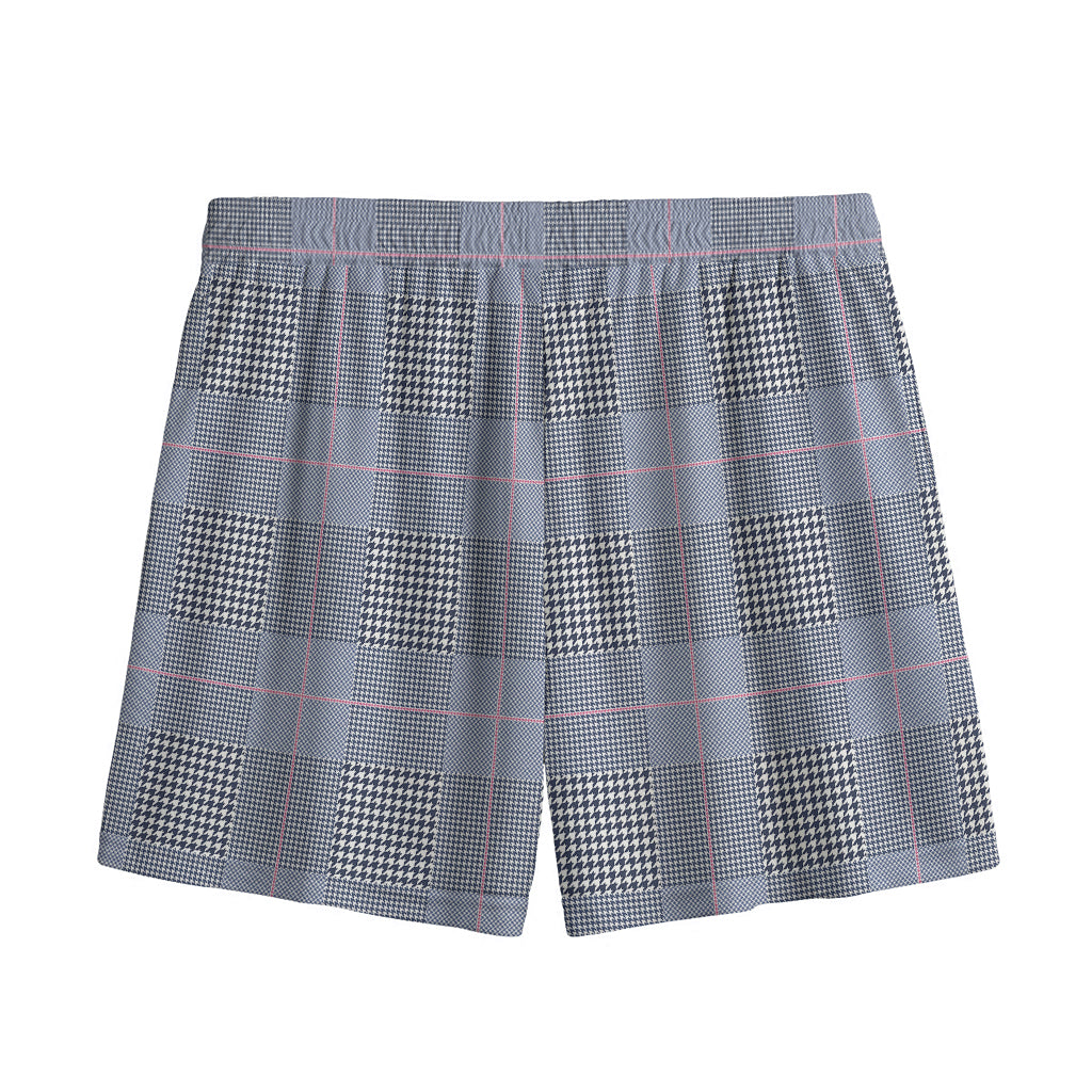 Navy Blue Prince of Wales Check Print Mesh Shorts