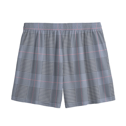 Navy Blue Prince of Wales Check Print Mesh Shorts
