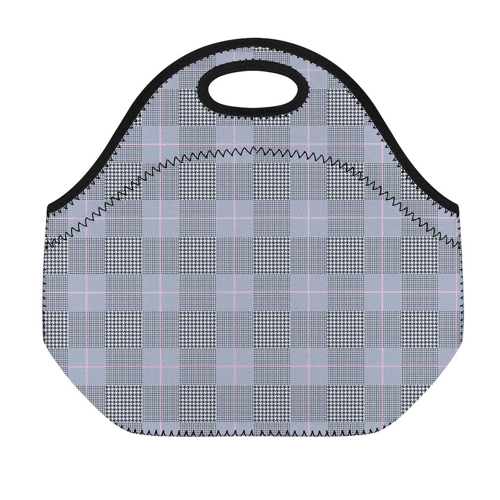 Navy Blue Prince of Wales Check Print Neoprene Lunch Bag