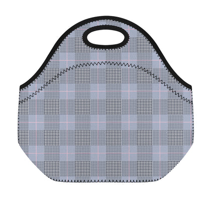 Navy Blue Prince of Wales Check Print Neoprene Lunch Bag