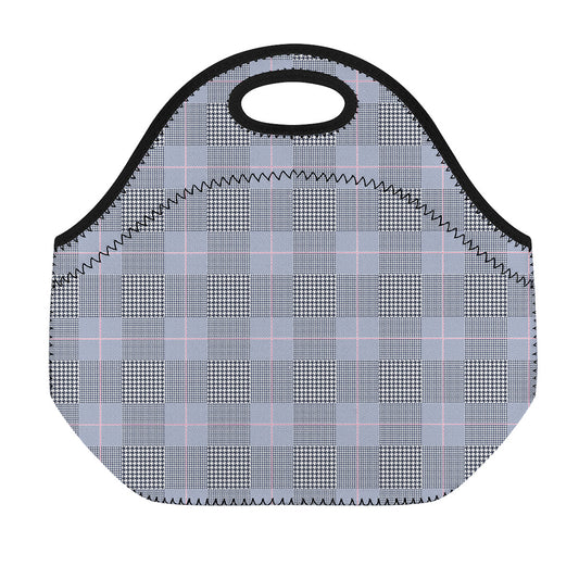 Navy Blue Prince of Wales Check Print Neoprene Lunch Bag