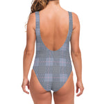 Navy Blue Prince of Wales Check Print One Piece Swimsuit
