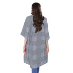 Navy Blue Prince of Wales Check Print Open Front Beach Cover Up