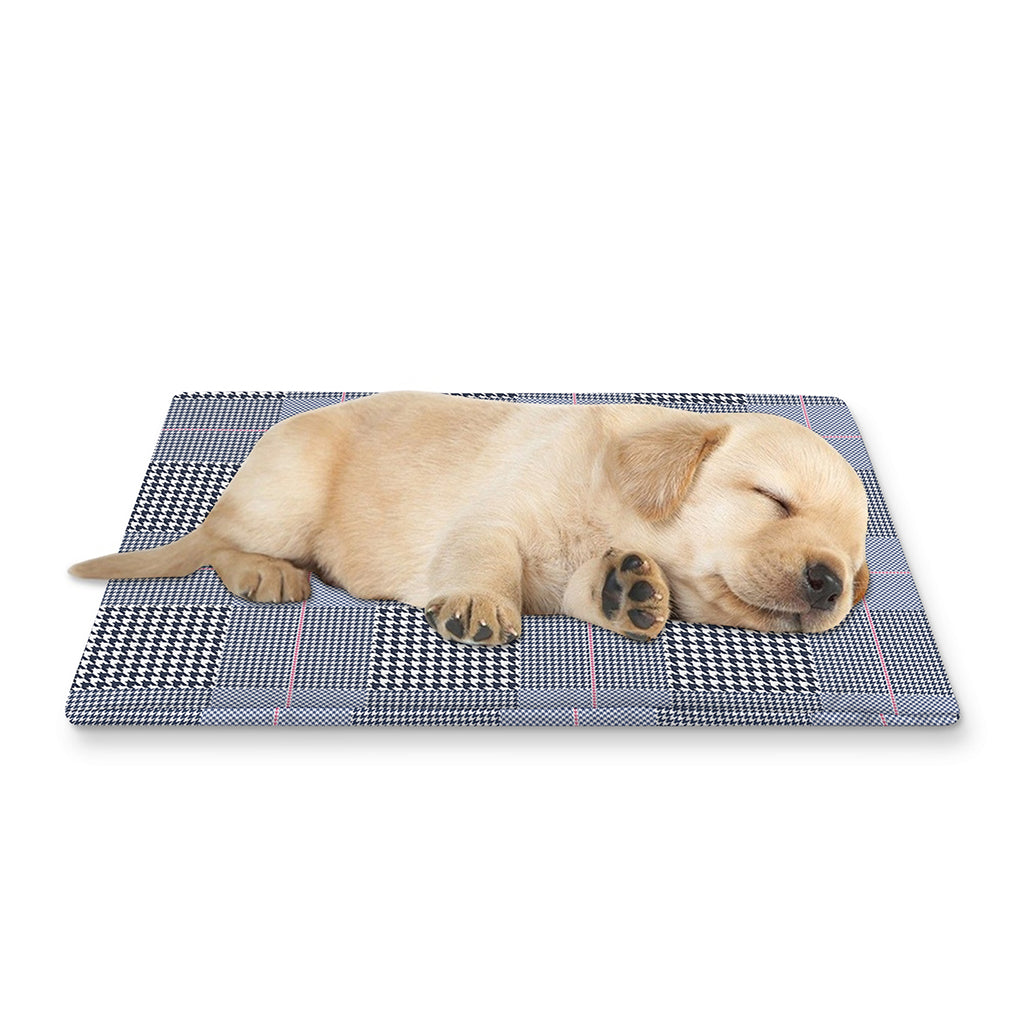 Navy Blue Prince of Wales Check Print Pet Cooling Mat Cover