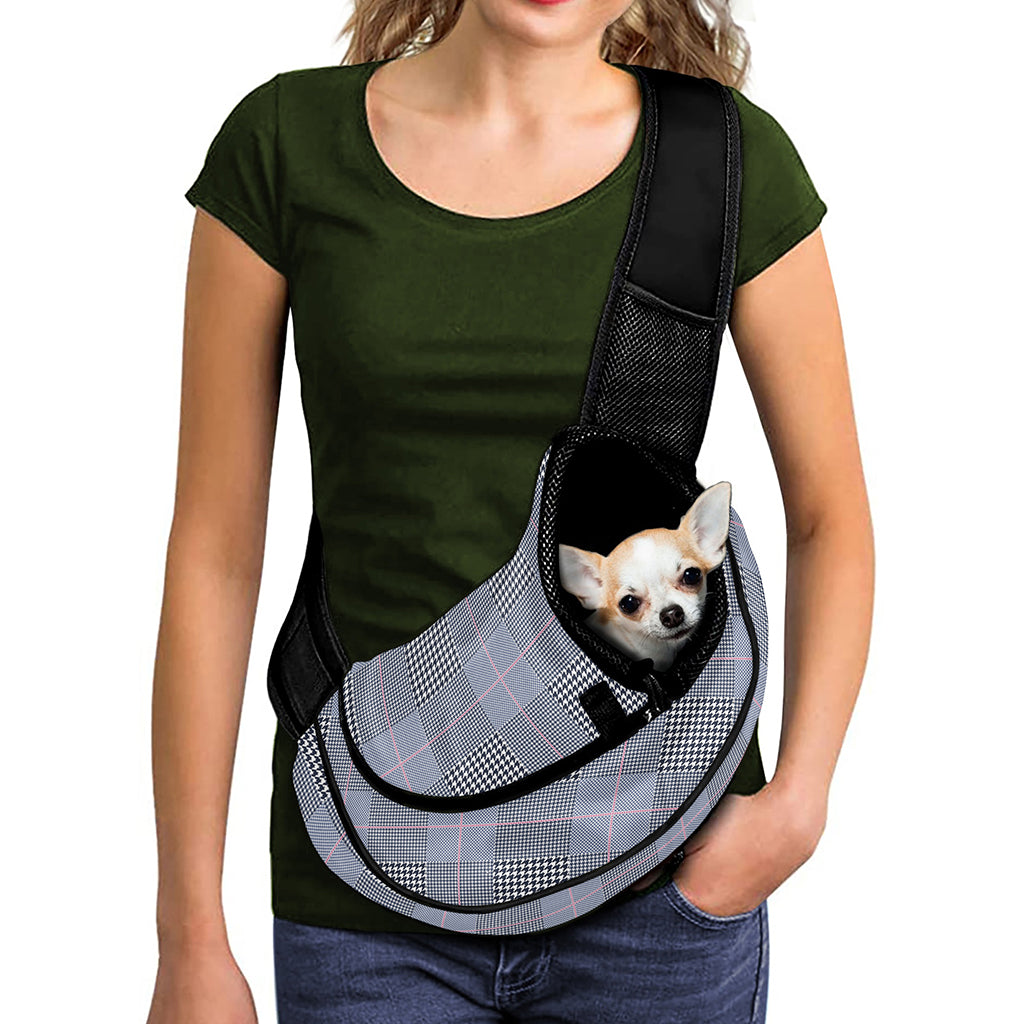 Navy Blue Prince of Wales Check Print Pet Sling Carrier