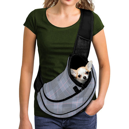 Navy Blue Prince of Wales Check Print Pet Sling Carrier
