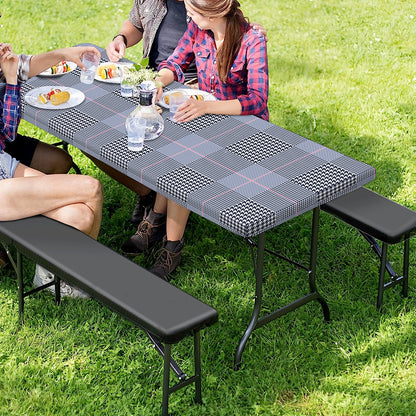 Navy Blue Prince of Wales Check Print Picnic Table Cover