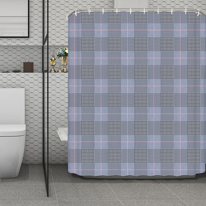 Navy Blue Prince of Wales Check Print Polyester Shower Curtain