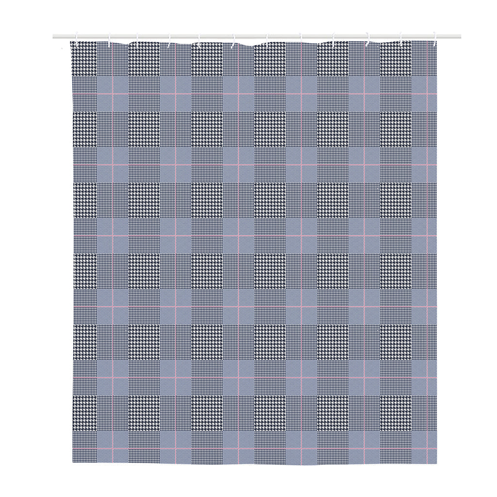 Navy Blue Prince of Wales Check Print Polyester Shower Curtain