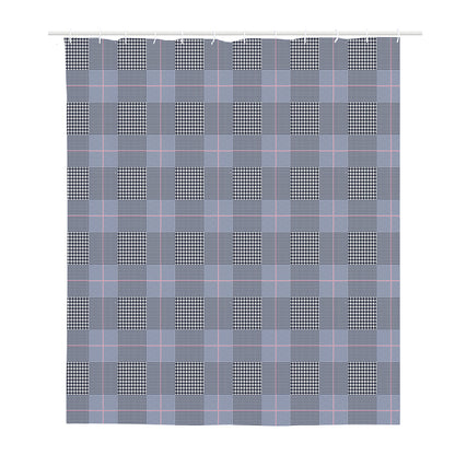 Navy Blue Prince of Wales Check Print Polyester Shower Curtain