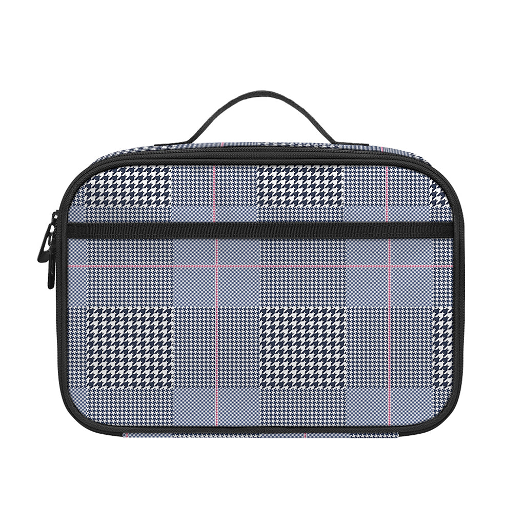 Navy Blue Prince of Wales Check Print Portable Lunch Bag