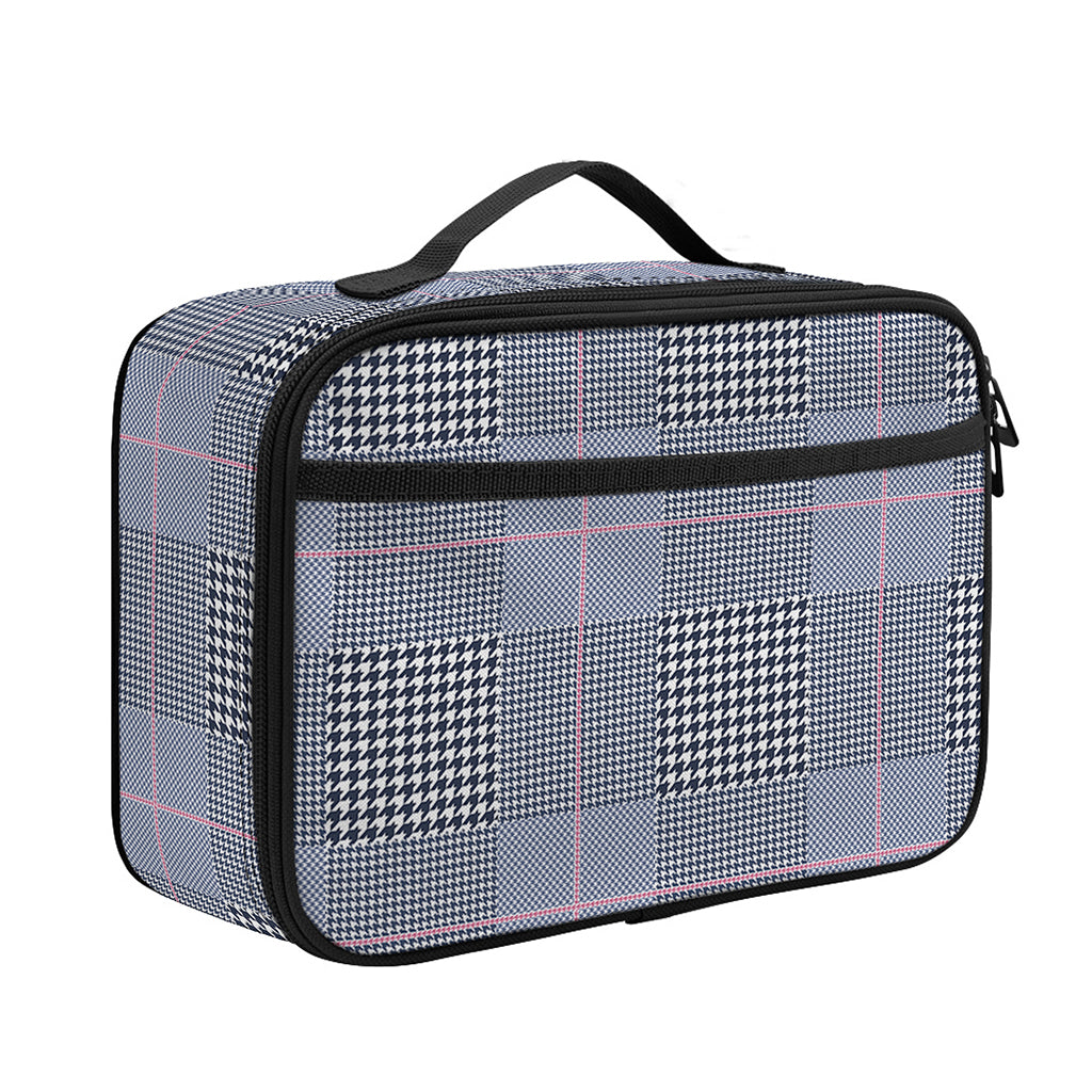 Navy Blue Prince of Wales Check Print Portable Lunch Bag