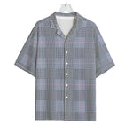 Navy Blue Prince of Wales Check Print Rayon Hawaiian Shirt