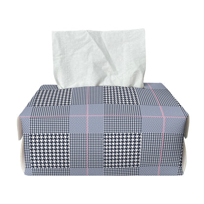Navy Blue Prince of Wales Check Print Rectangle Tissue Box Cover