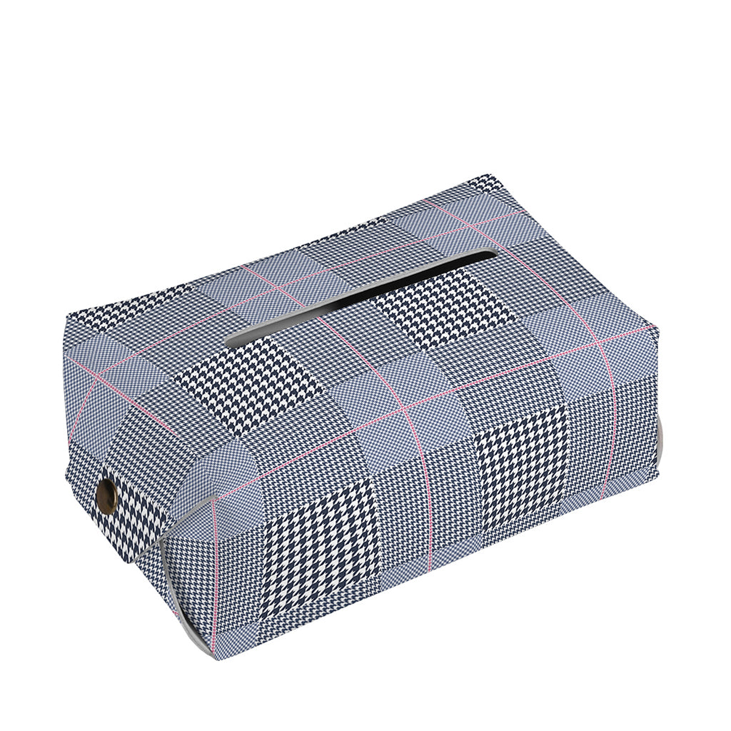 Navy Blue Prince of Wales Check Print Rectangle Tissue Box Cover