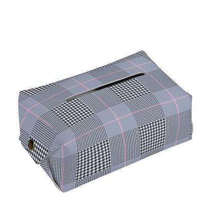 Navy Blue Prince of Wales Check Print Rectangle Tissue Box Cover