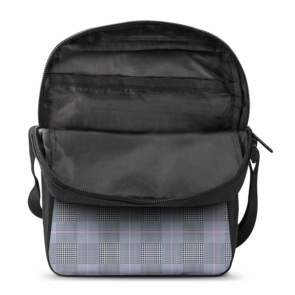 Navy Blue Prince of Wales Check Print Rectangular Crossbody Bag