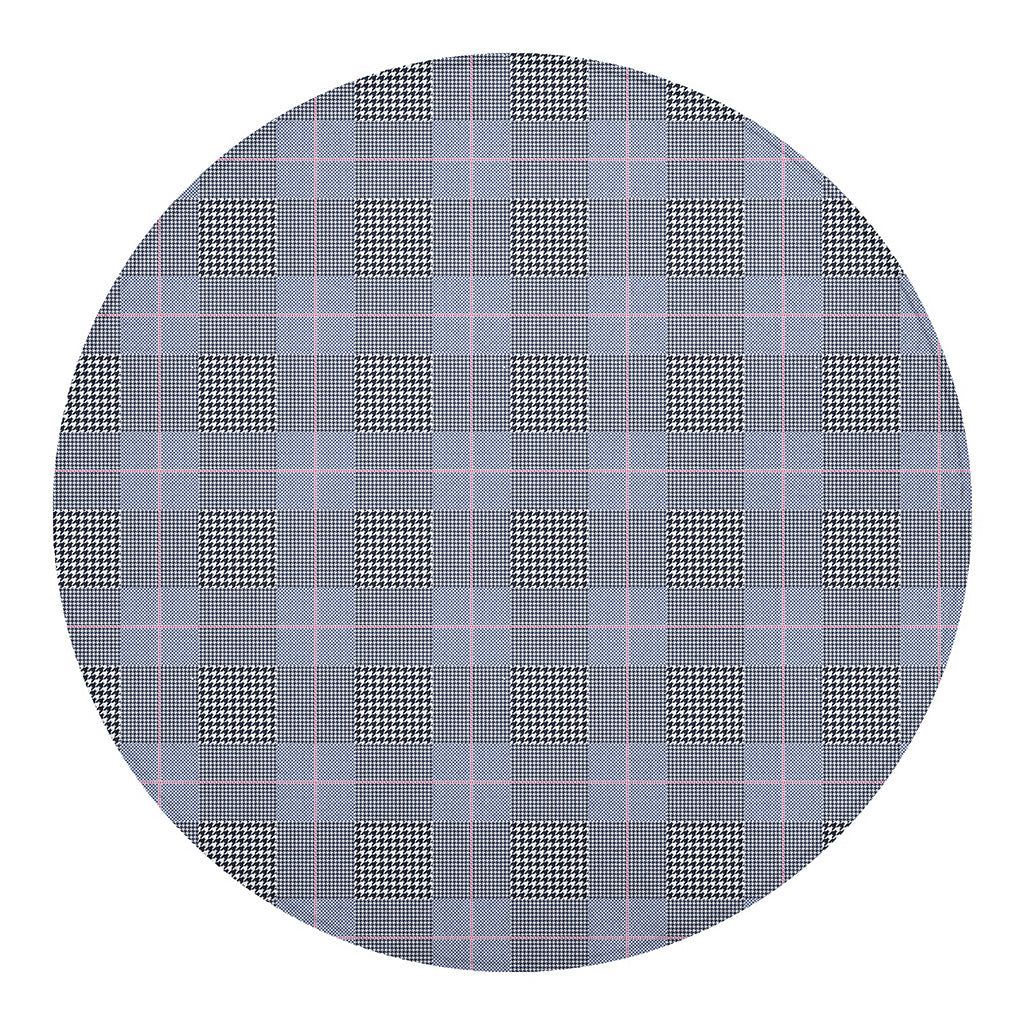 Navy Blue Prince of Wales Check Print Round Blanket