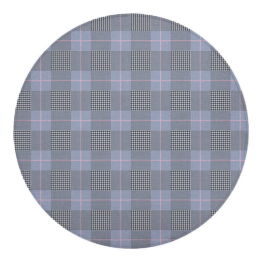Navy Blue Prince of Wales Check Print Round Blanket