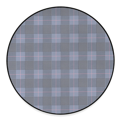 Navy Blue Prince of Wales Check Print Round Floor Mat