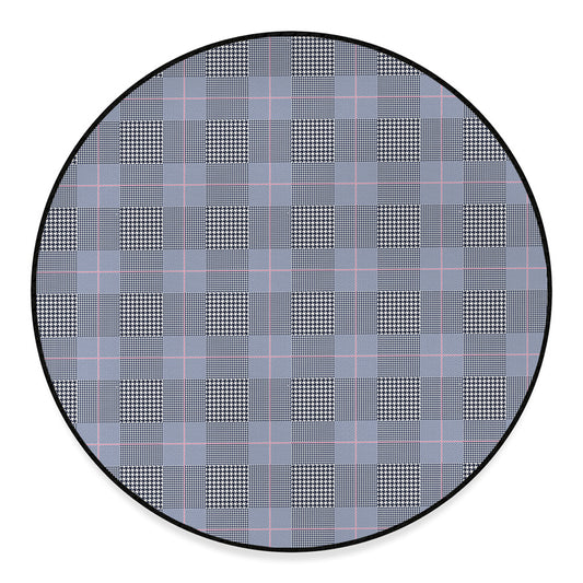 Navy Blue Prince of Wales Check Print Round Floor Mat