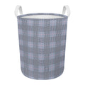 Navy Blue Prince of Wales Check Print Round Laundry Basket