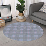 Navy Blue Prince of Wales Check Print Round Rug