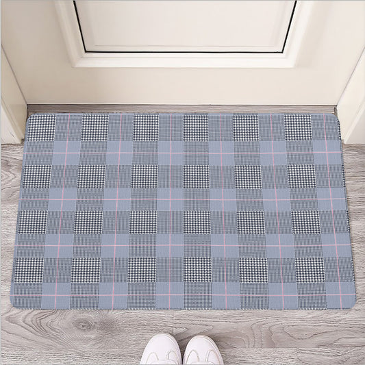 Navy Blue Prince of Wales Check Print Rubber Doormat