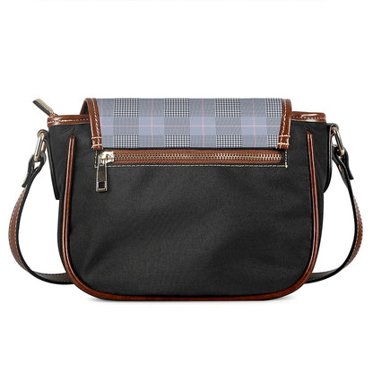 Navy Blue Prince of Wales Check Print Saddle Bag