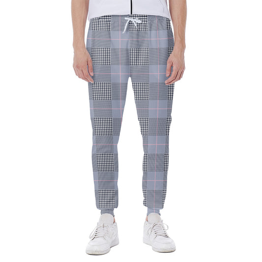 Navy Blue Prince of Wales Check Print Scuba Joggers