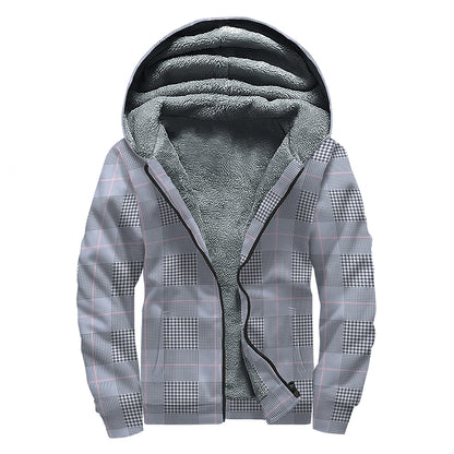 Navy Blue Prince of Wales Check Print Sherpa Lined Zip Up Hoodie