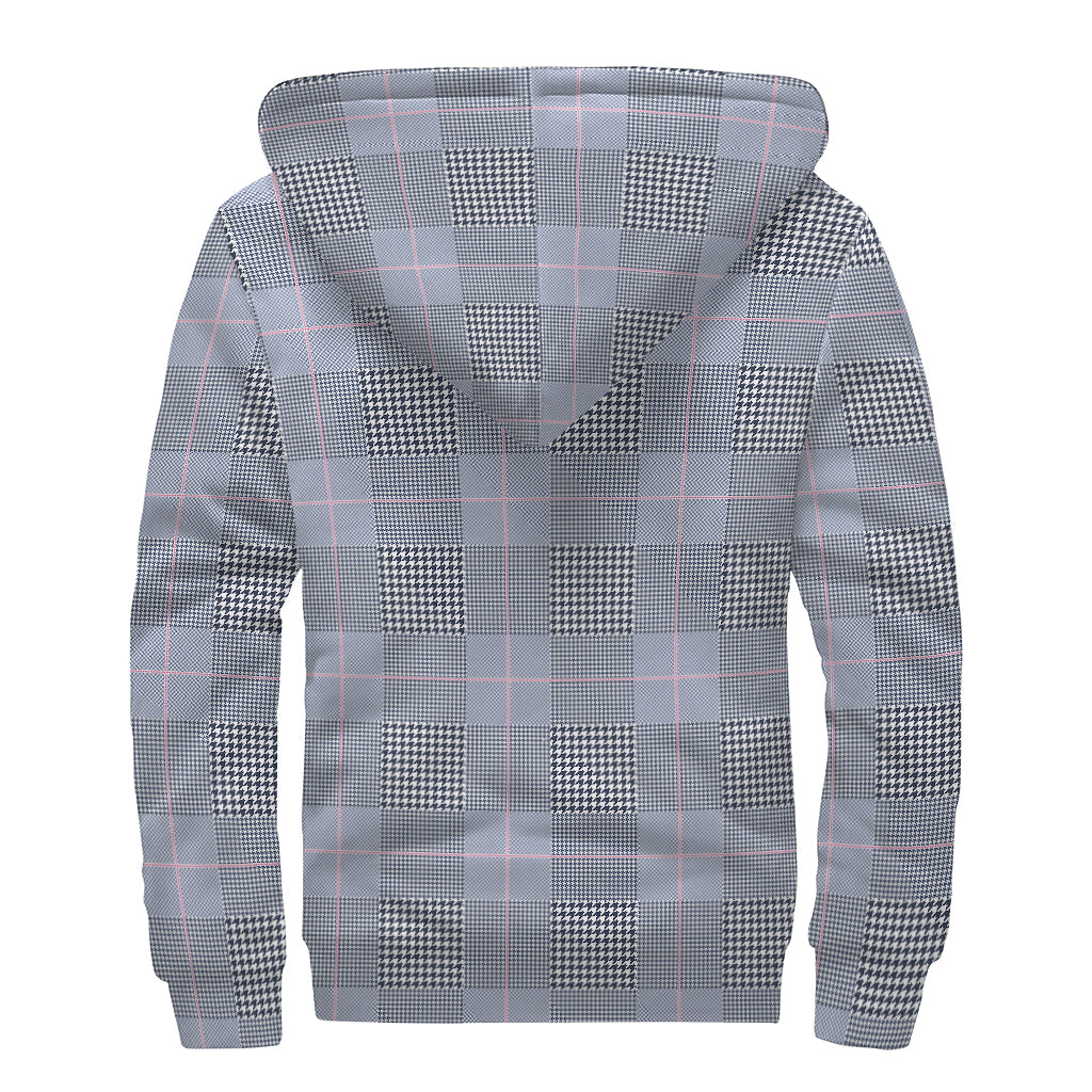 Navy Blue Prince of Wales Check Print Sherpa Lined Zip Up Hoodie