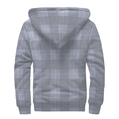 Navy Blue Prince of Wales Check Print Sherpa Lined Zip Up Hoodie