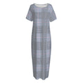 Navy Blue Prince of Wales Check Print Short Sleeve Long Nightdress