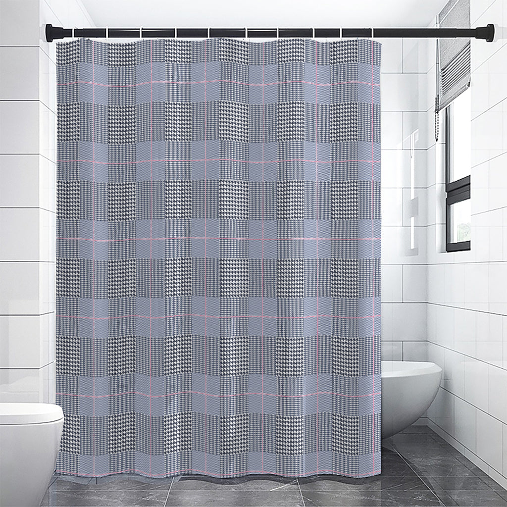 Navy Blue Prince of Wales Check Print Shower Curtain