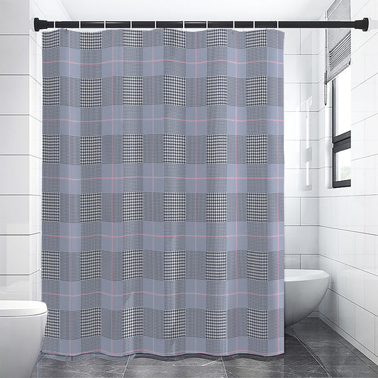 Navy Blue Prince of Wales Check Print Shower Curtain