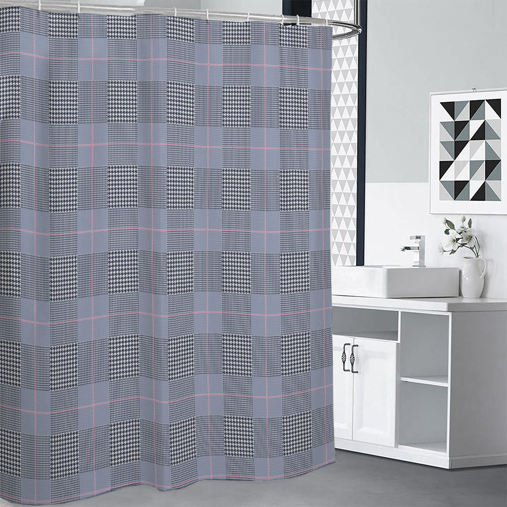 Navy Blue Prince of Wales Check Print Shower Curtain