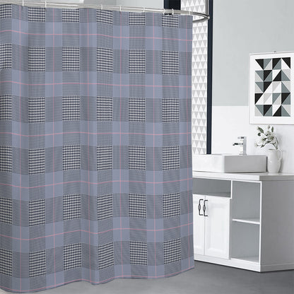 Navy Blue Prince of Wales Check Print Shower Curtain