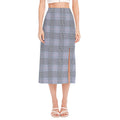 Navy Blue Prince of Wales Check Print Side Slit Midi Skirt