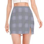 Navy Blue Prince of Wales Check Print Side Slit Mini Skirt