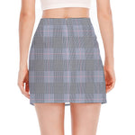 Navy Blue Prince of Wales Check Print Side Slit Mini Skirt