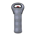 Navy Blue Prince of Wales Check Print Single Neoprene Wine Tote