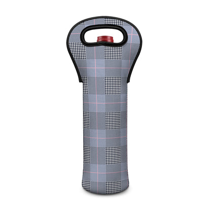 Navy Blue Prince of Wales Check Print Single Neoprene Wine Tote