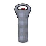 Navy Blue Prince of Wales Check Print Single Neoprene Wine Tote