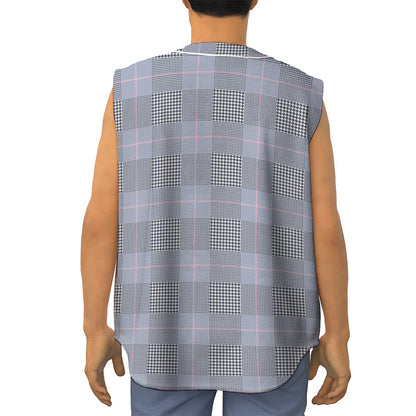 Navy Blue Prince of Wales Check Print Sleeveless Baseball Jersey