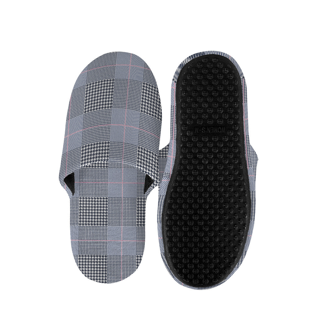 Navy Blue Prince of Wales Check Print Slippers